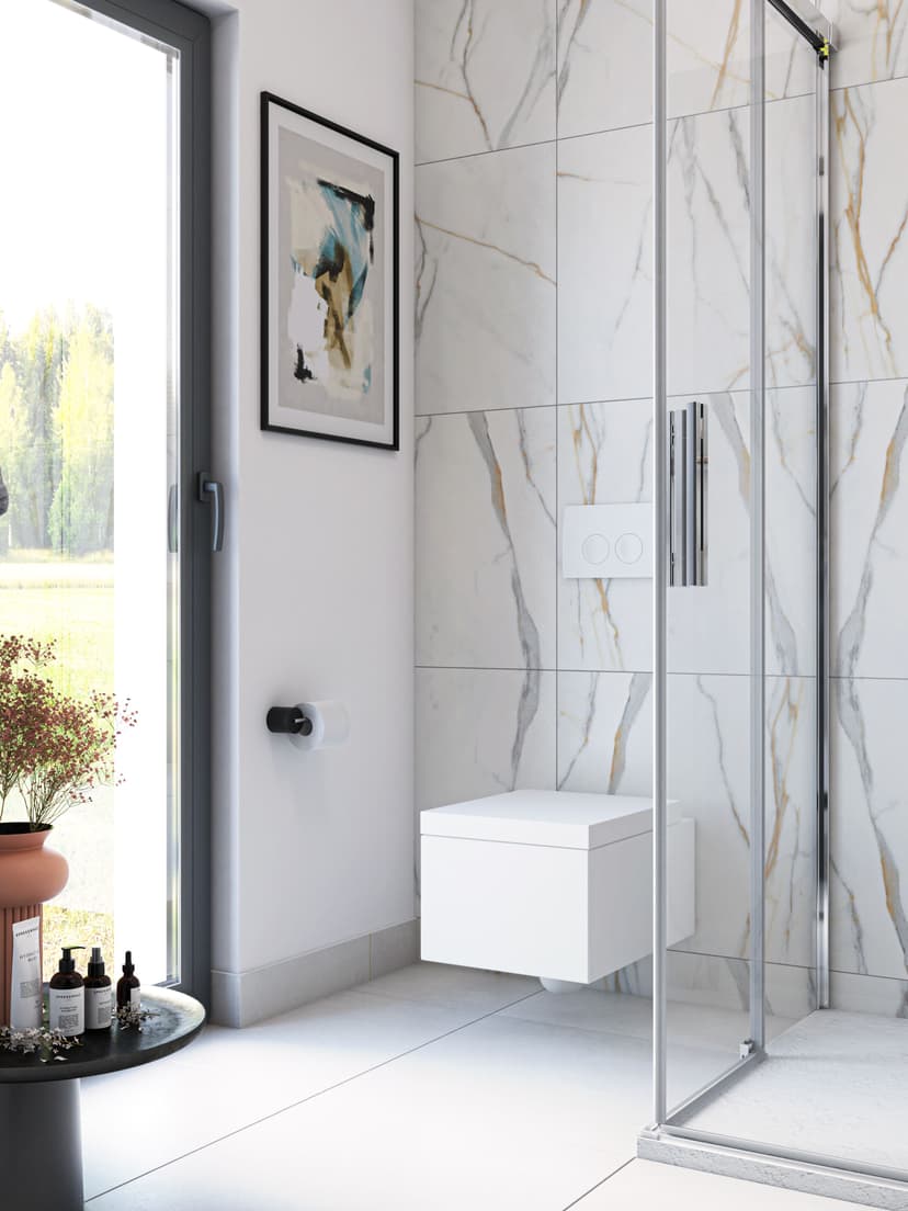 Zeitloses wcdesign mit Naturholz und neutralen Farben