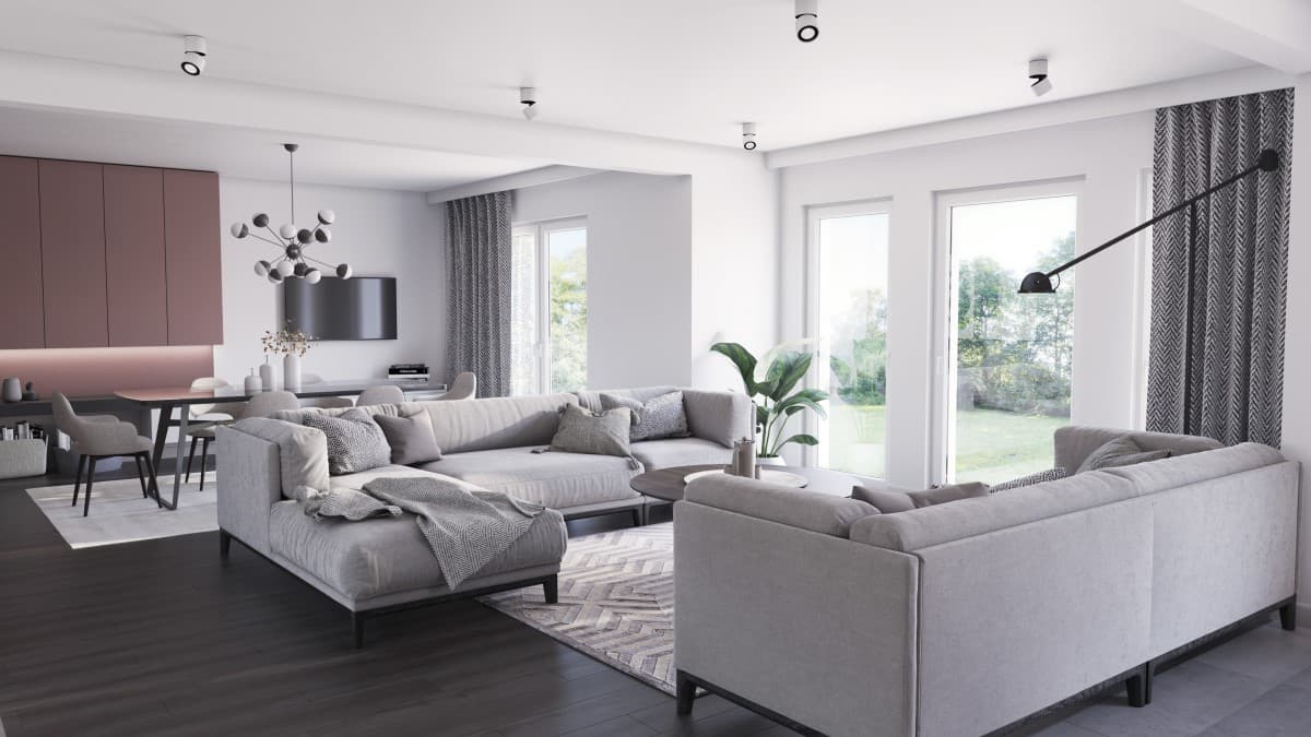 Moderner Essbereich mit minimalistischer Einrichtung und Holzboden