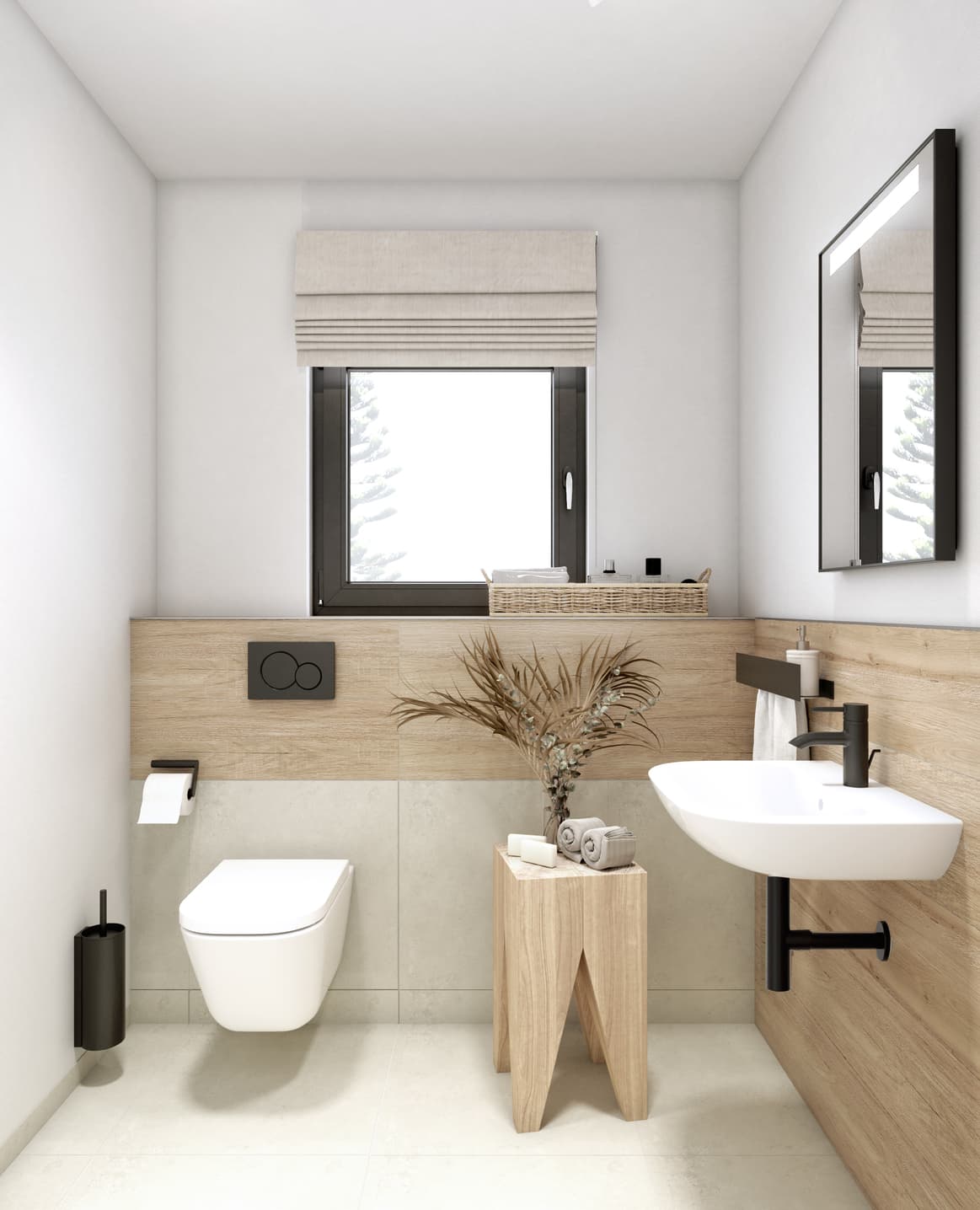 Naturinspiriertes Badezimmer mit warmen Holztönen