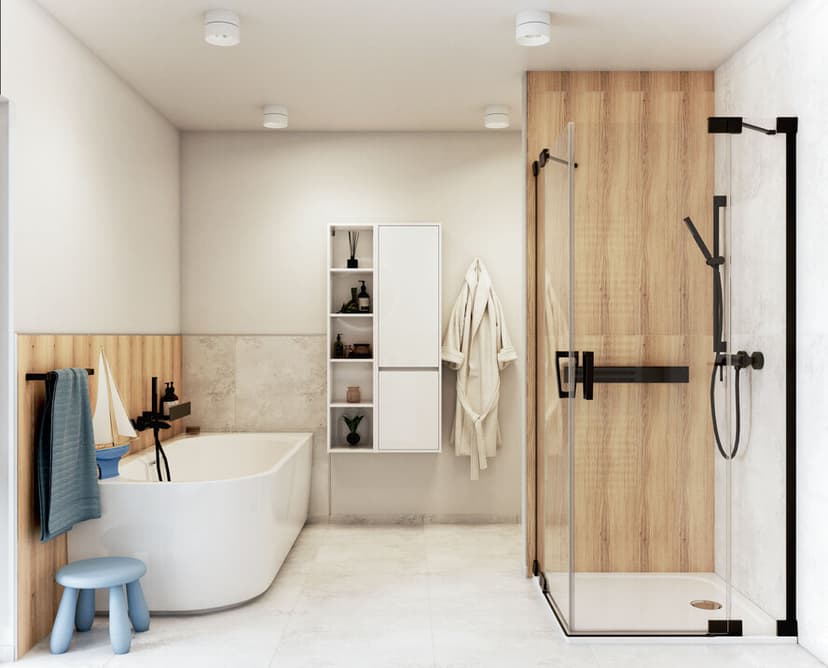 Badezimmer in Braun- und Beigetönen